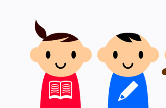  本、鉛筆、アテナの服を持った 2 人の子供のイラスト