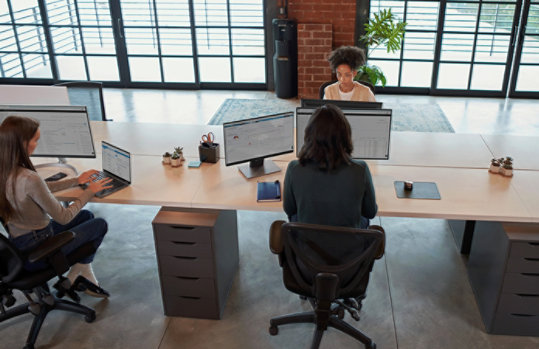 PCで作業する女性2人