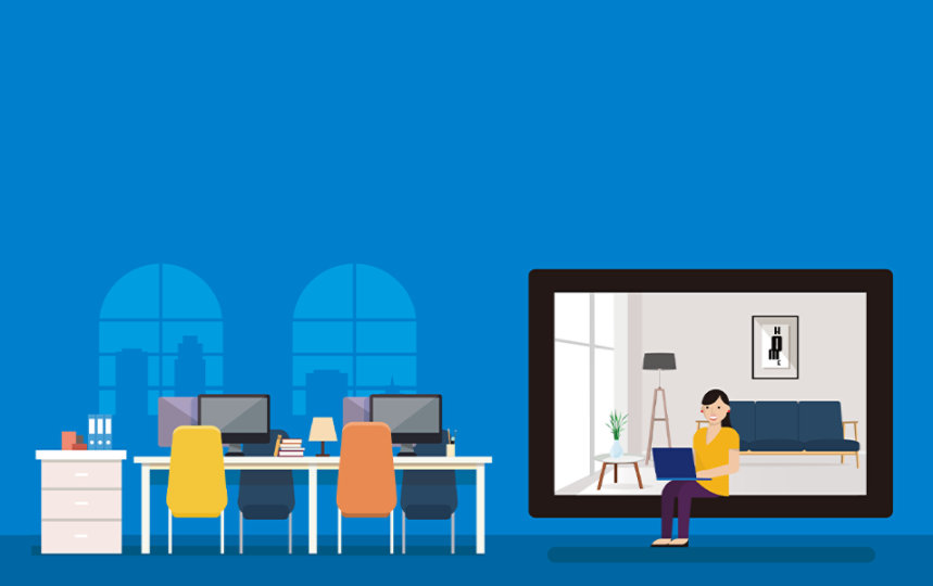 リモートワークでオフィスには人がいないイメージのイラスト