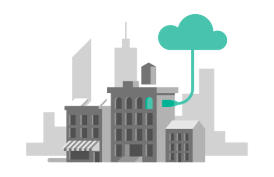 クラウドにつながっているオフィスのイラスト