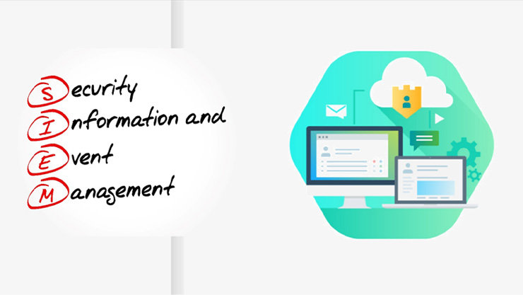 Security Information and Event Management の文字と PC のイラスト