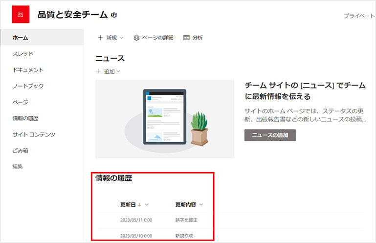 サイトに表示されたリスト