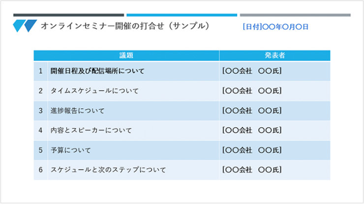 Web 会議用アジェンダ