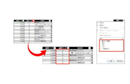 指定条件に合うデータだけを抽出している画面イメージ