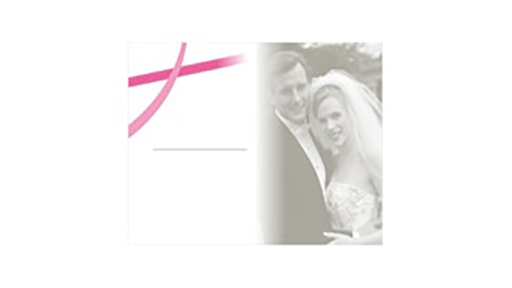 タッチ対応の結婚式のフォトブックアルバムテンプレート、白い背景にピンクのリボンとエレガントなデザインで