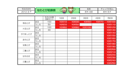 詳細な記録表を備えた縄跳び記録シート テンプレートの紹介