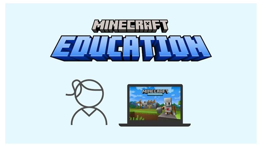 MINECRAFT EDUCATION ロゴとノート PC