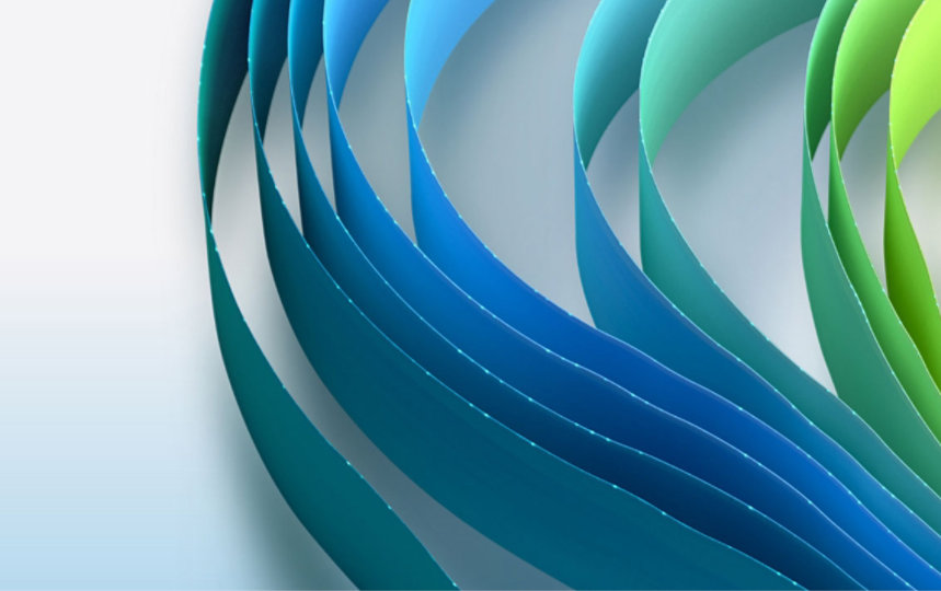 Ein dekoratives Bild mit grünen, blauen und gelben Bändern