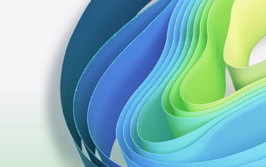 Ein dekoratives Bild mit hauptsächlich gelben, blauen und grünen Bändern