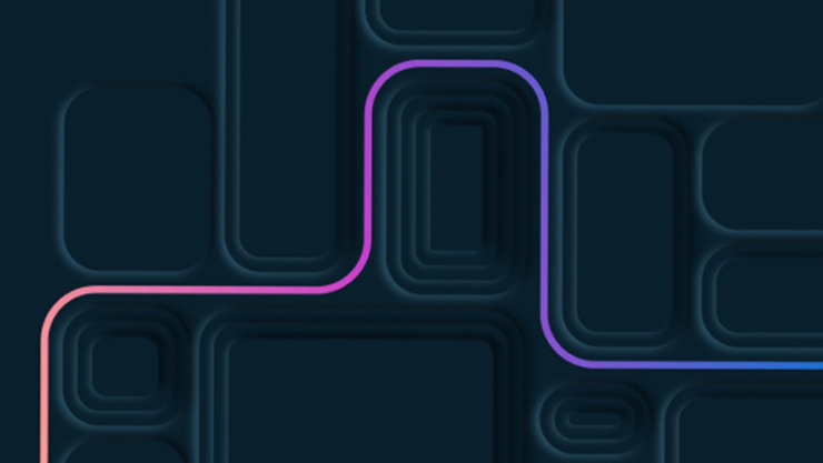 Ein dunkelblauer Hintergrund mit einer rosa und lila Linie.