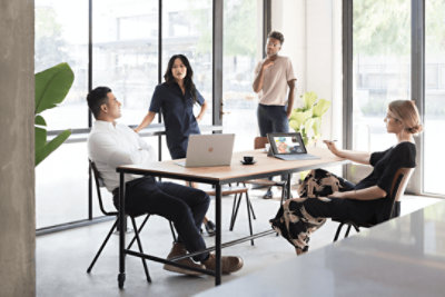 Business operations team collaborating in an office.