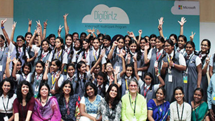 A group of school girls at the at the Microsoft YouthSpark program