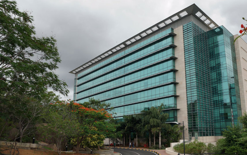 The sprawling green Microsoft Hyderabad campus
