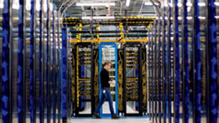 An image of a server room depicting cloud infrastructure
