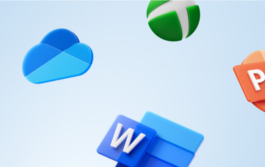 Icon verschiedener Microsoft-Produkte vor blauen Hintergrund