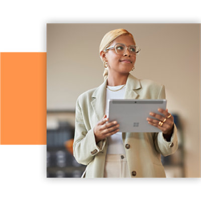 One Women stand with holding a tab