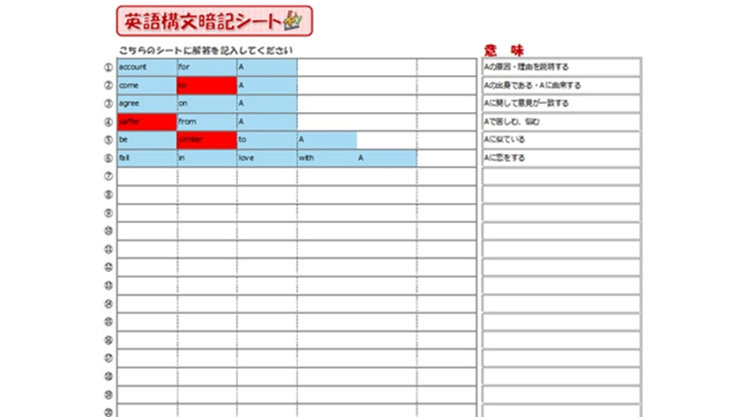 英単語・構文暗記シート