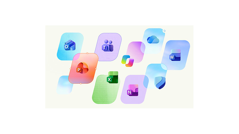 Word, Excel, PowerPoint, Outlook, Microsoft Defender, OneDrive, Teams, copilot のアプリ アイコン