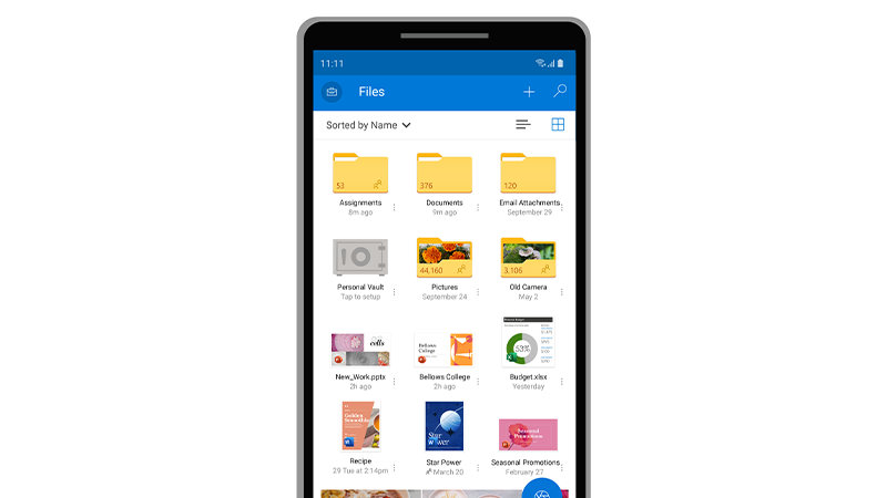 OneDrive アプリのファイル画面