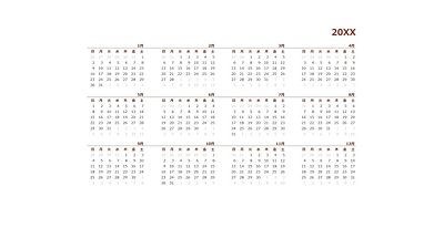 白い背景に12ヶ月分を整然と並べた年間カレンダーレイアウト。
