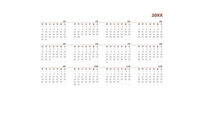 基本的な白い年間カレンダー