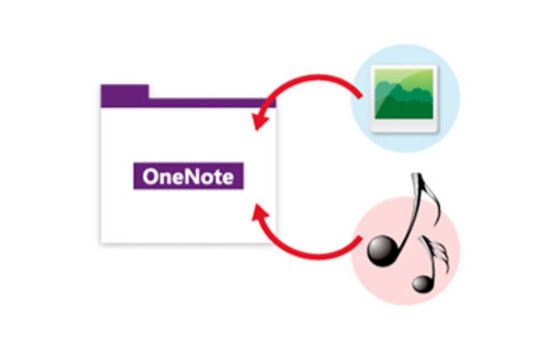 OneNoteにオーディオファイルとビデオファイルが添付されたイラスト