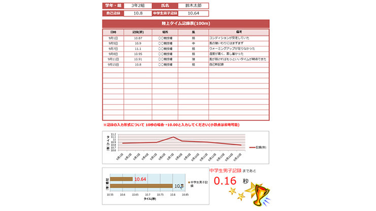 陸上タイム記録表