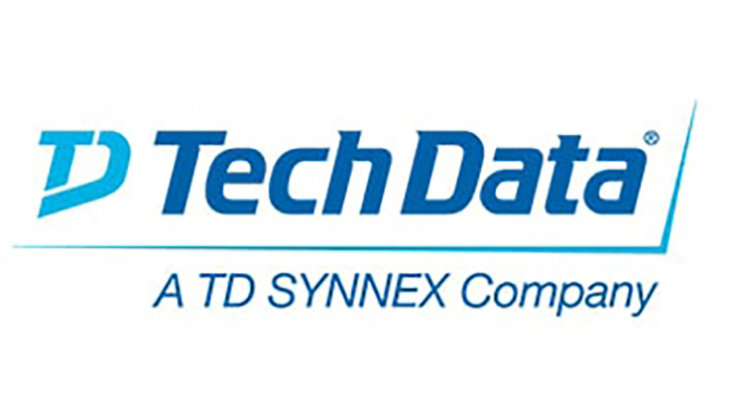 TechData logo – Blue logo in blue and TechData in text format italicized in blue. With a text underneath that says A TD SYNNEX Company in blue