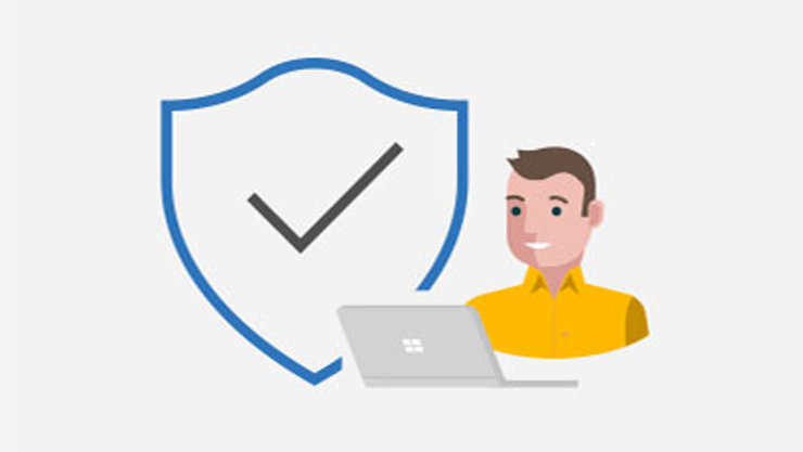 Male avatar protects his business and data with Windows 10