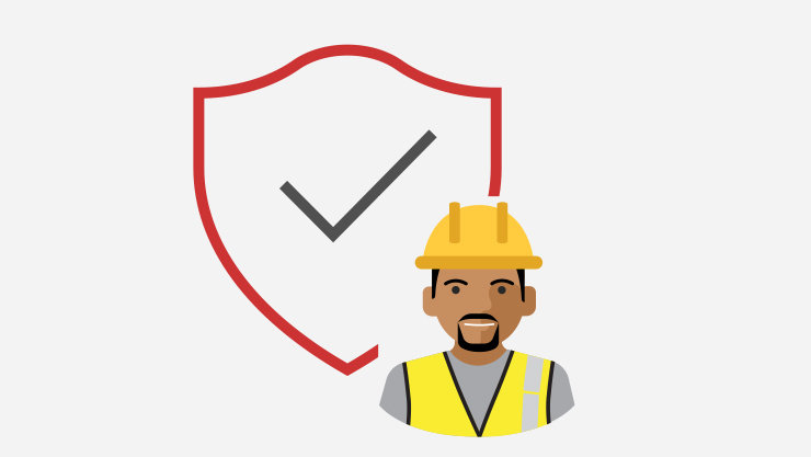 Construction male avatar protected by the Windows 10 shield