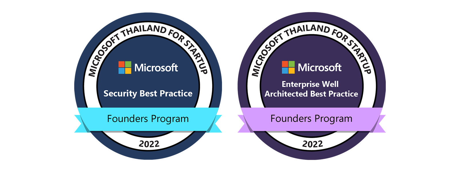 Microsoft Thailand for Startup 'Security Best Practice' Founders Program 2022  ป้ายและ Microsoft Thailand for Startup 'Enterprise Well Architected Best Practice' Founders Program 2022 ป้ายสถานะ