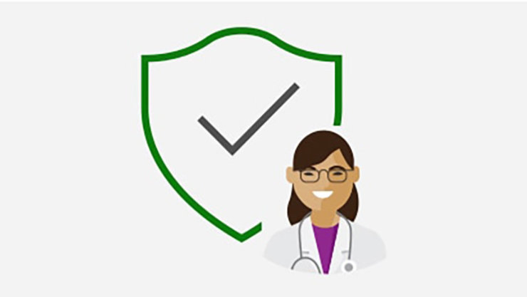 Healthcare female avatar using Microsoft 365 to access and share information with everyone in her company