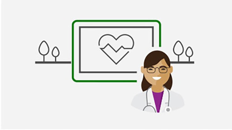 Healthcare female avatar using Surface to have a real-time video consultation with her patient