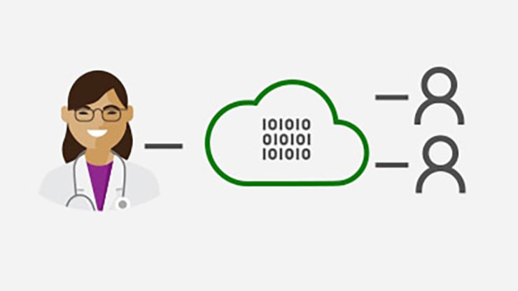 Healthcare female avatar is able to use advanced analytics and predictive models to identify regulatory and compliance risks with Azure