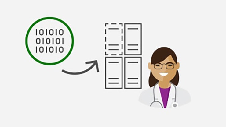 Healthcare female avatar using SQL Database for real-time data and flexible cloud storage option to scale up or down the business needs.