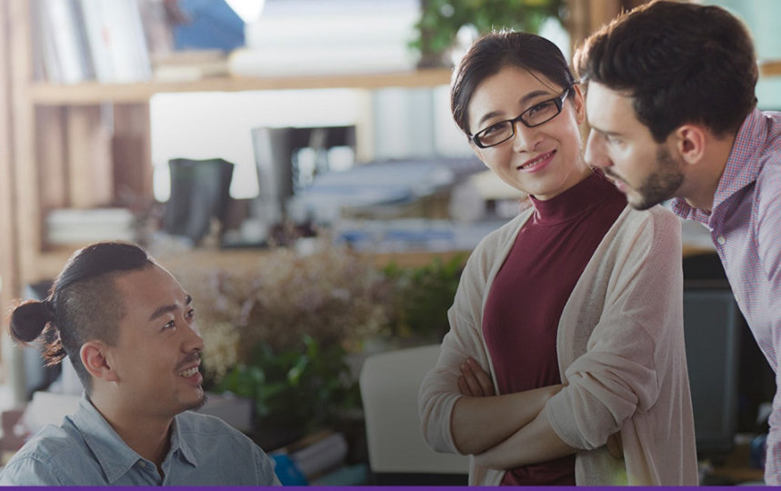 Coworker engaging in a project discussion