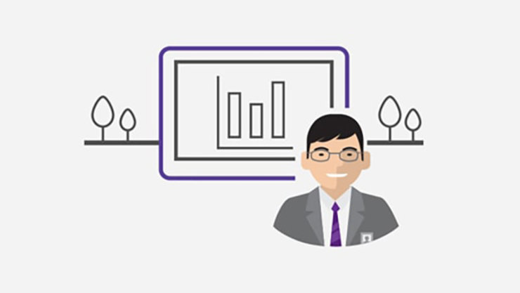 Professional services male avatar using Surface from anywhere outside the office while doing work