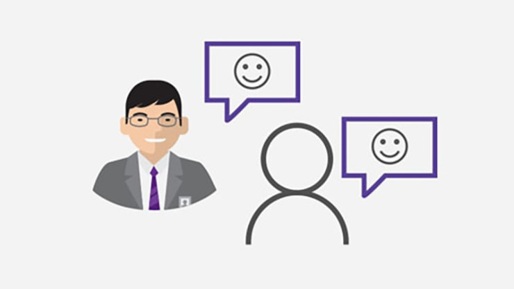 Professional services male avatar interacting very well with a customer with the help of Dynamics 365