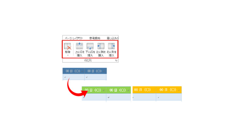 表の色を自由に追加、削除、変更する手順を示す図