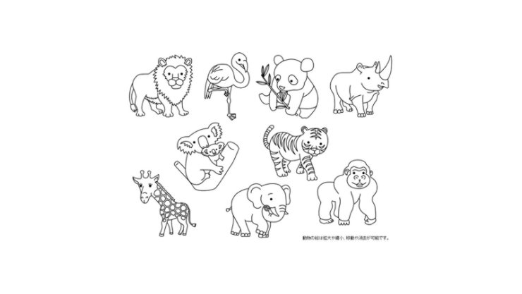 多くの野生動物を描いた塗り絵テンプレート