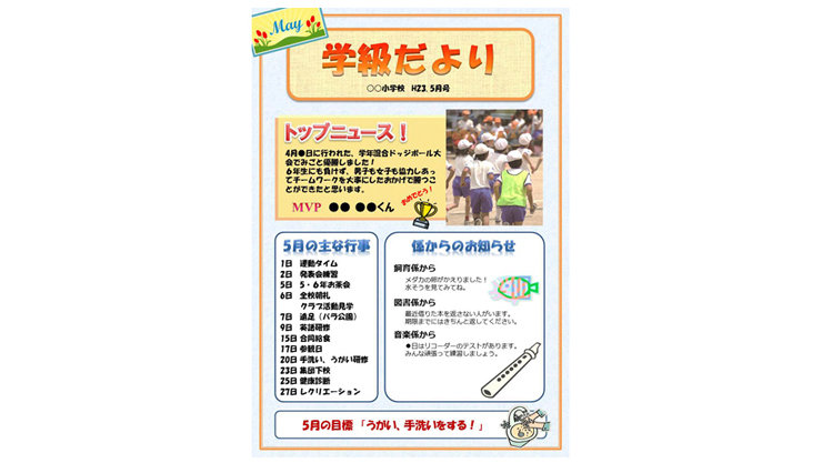 クラス目標を含む春をテーマにしたクラス新聞テンプレート