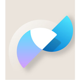 Abstraktes Microsoft-Design mit überlappenden blauen und weißen Formen auf hellem Hintergrund.