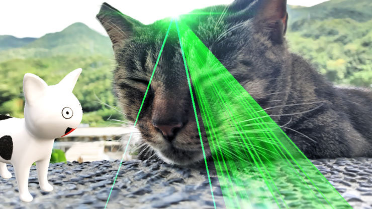 頭から光線が出ている猫