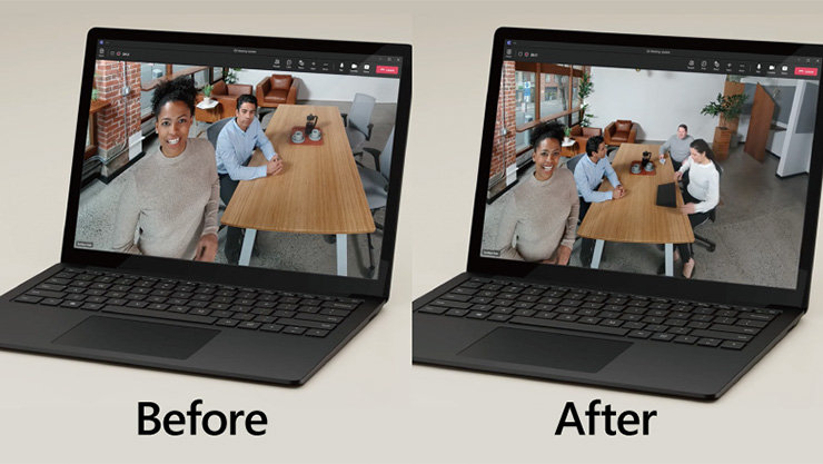 Surface Hub 2 スマート カメラで撮る会議室の様子BeforeAfterの