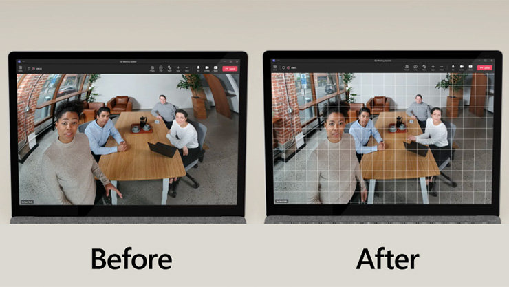 Surface Hub 2 スマート カメラによる自動補正BeforeAfterの