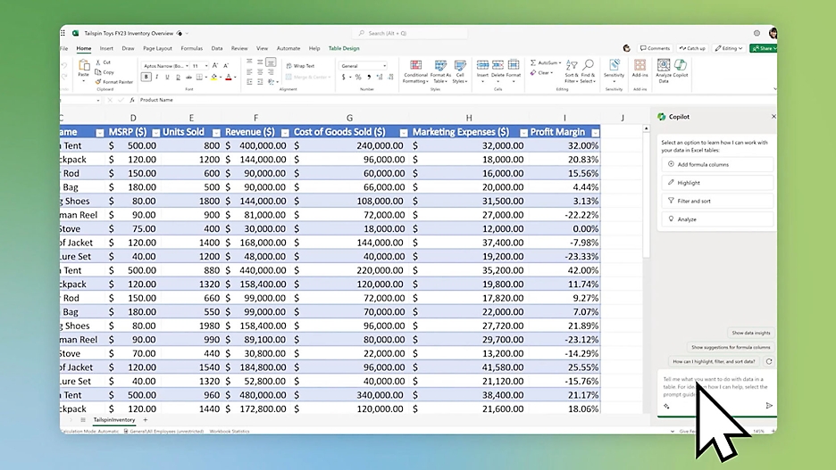 Microsoft Excel 試算表的螢幕擷取畫面。