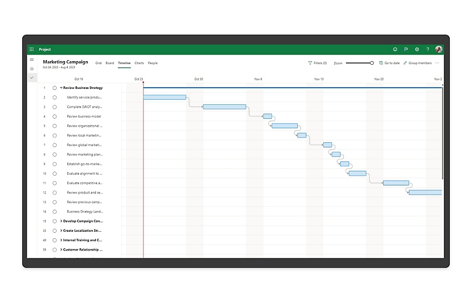 Manage tasks and milestones throughout your project timeline.