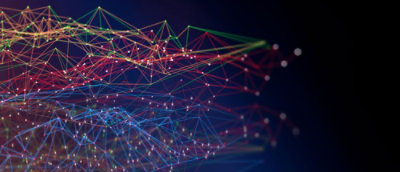 A close-up of many colored lines forming a network.