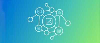 a network of white circles with icons on it