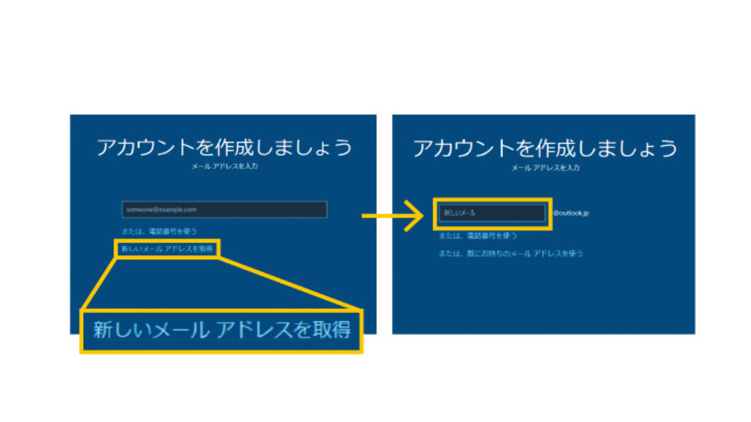 メールアドレスを新規作成して Microsoft アカウントを作成